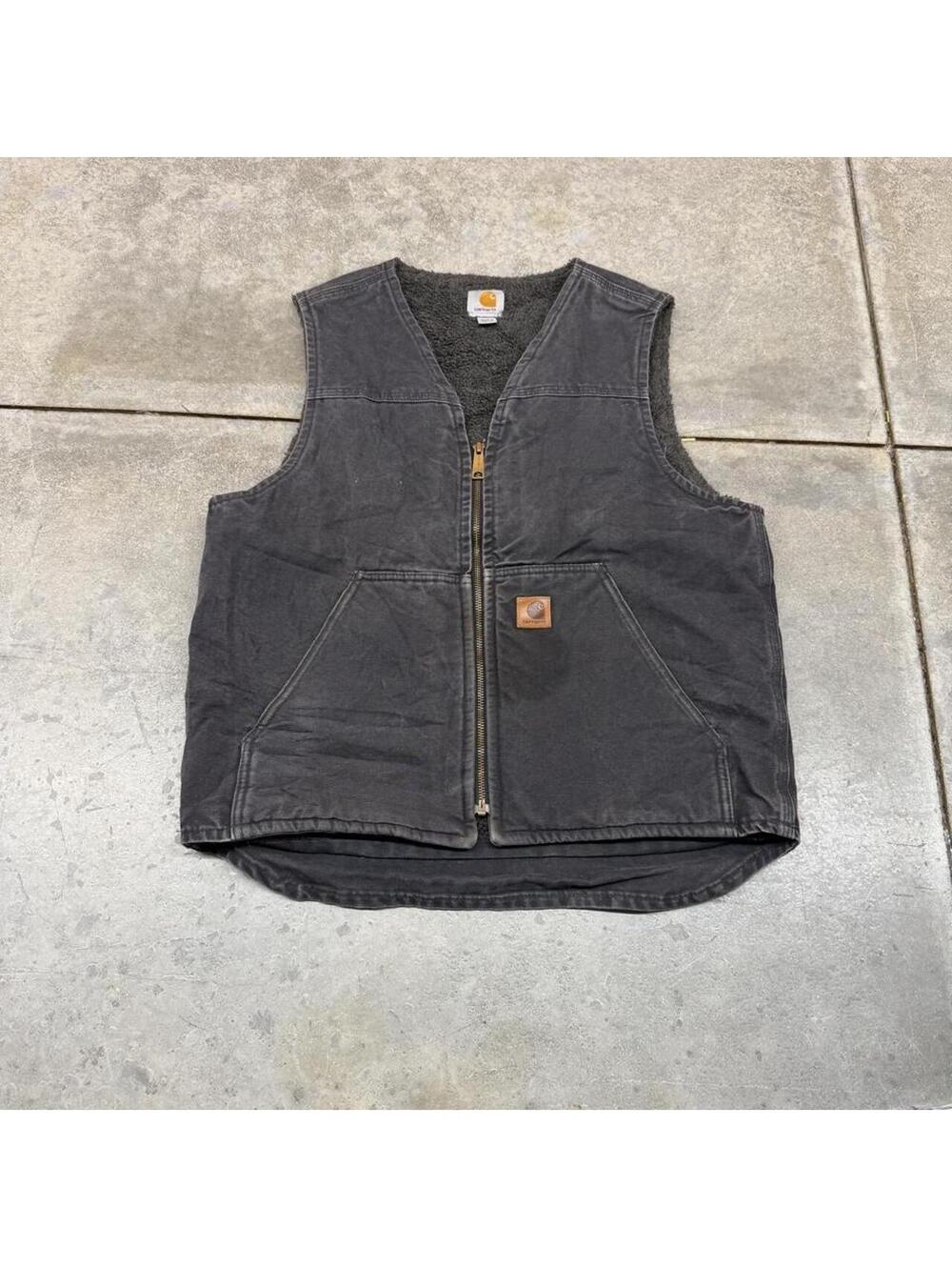 vintage carhartt faded black sherpa lined vest size medium